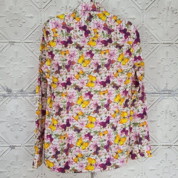 OSCAR PARIS Couture Designer Men's Tailor Fit Shirt Size Med Floral Butterfly - Picture 3 of 12